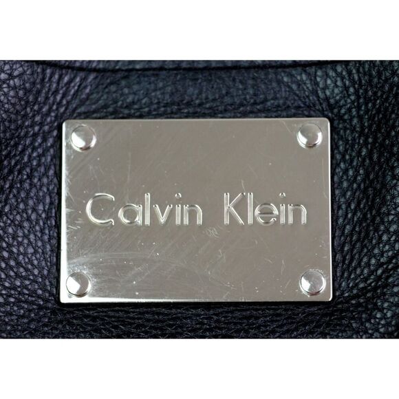 ROOMY Calvin Klein BLACK REAL LEATHER LOGO SHOULDER BAG HANDBAG TOTE HOBO PURSE - Picture 5 of 16